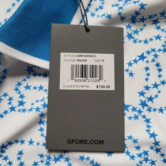 New G Fore Polo Shirt Mens Medium Blue Geometric Performance Stretch Preppy USA - Picture 5 of 11